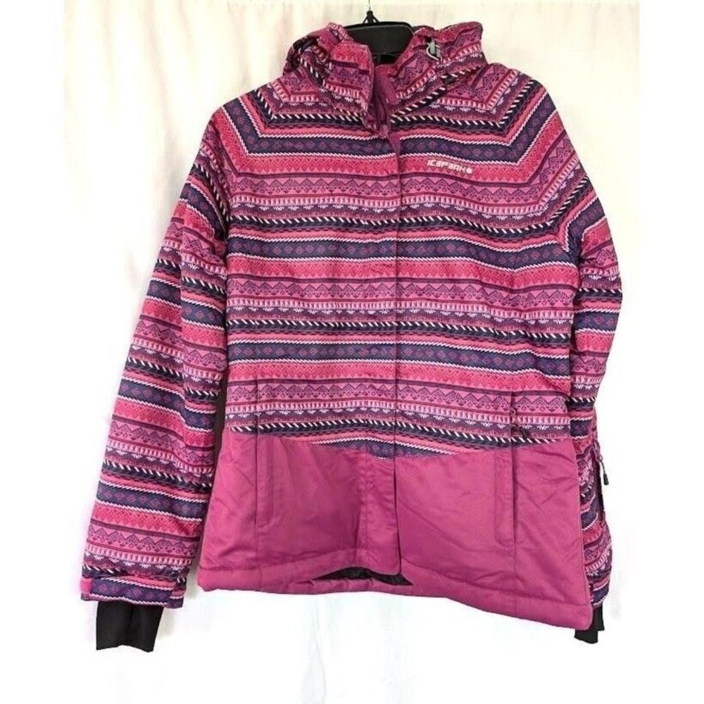 ICEPEAK Ski Jacket Coat Size 10 Geometric Pink Hooded Waterproof Winter Snow EUC